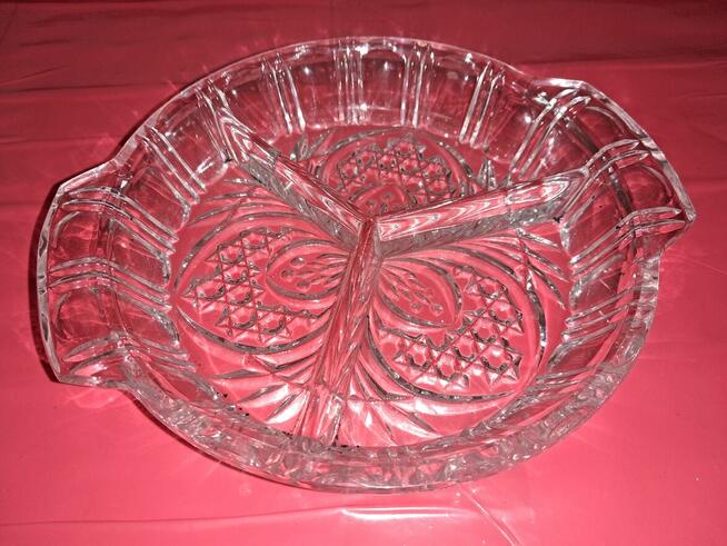 Półmisek kryształowy trzysekcyjny z PRL-u