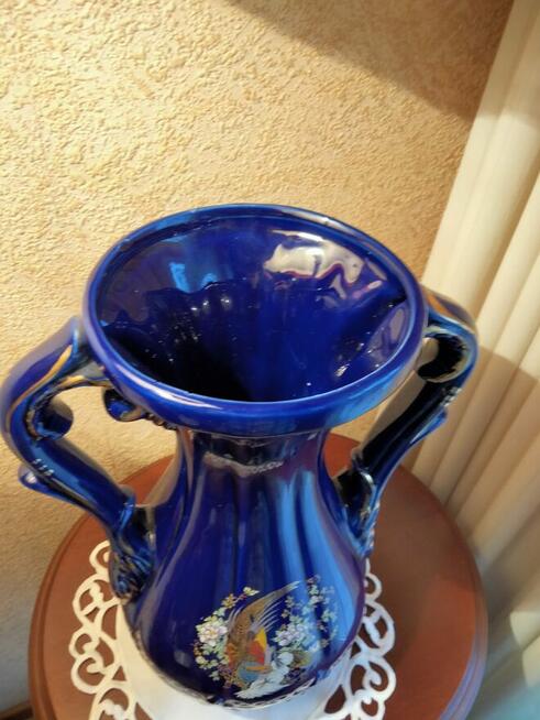 Wielki wazon Kobalt-porcelana włoska sygnowany Rajski ptak-z