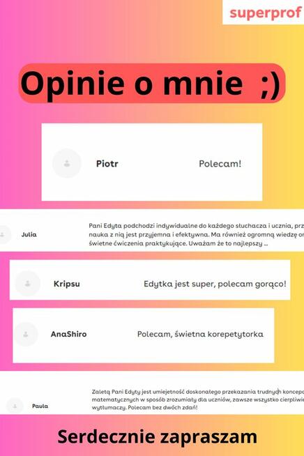 Pomoc z matematyki u sprawdzonej korepetytorki :D