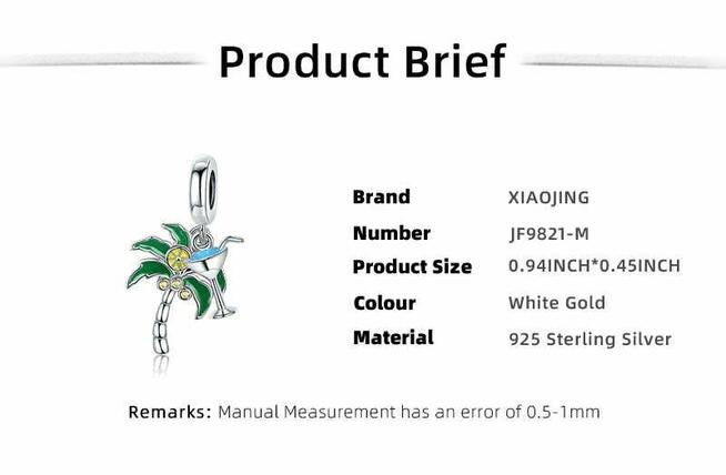 Pandora Charm Moments zawieszk kieliszek drink palma