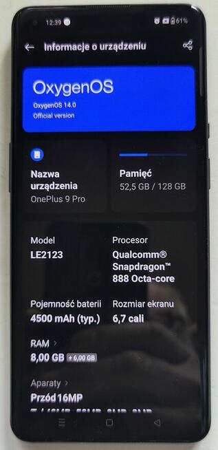 SMARTFON OnePlus 9 Pro GM2123 5G 8GB 128GB AMOLED 5G Android
