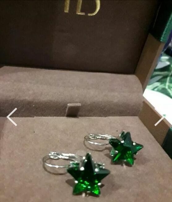 Srebrne kolczyki szmaragdowe gwiazdki Nowe