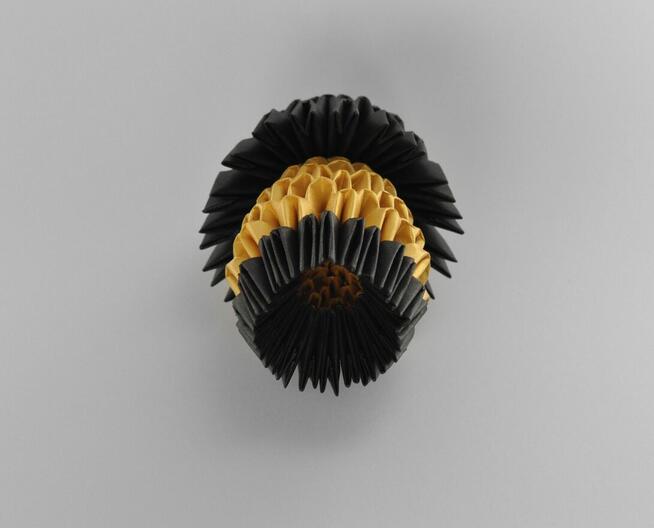 Grzybek - origami modułowe 3D, papier metaliczny, grzyb.