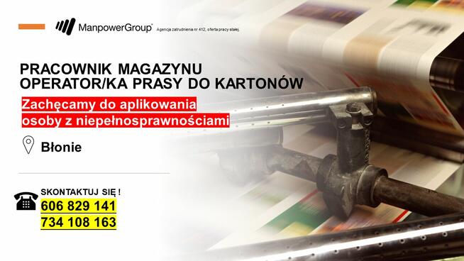Pomocnik operatora pras opakowań kartonowych (również z orze