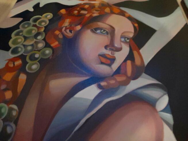 Tamara Łempicka - obraz olejny - kobieta z winogronami