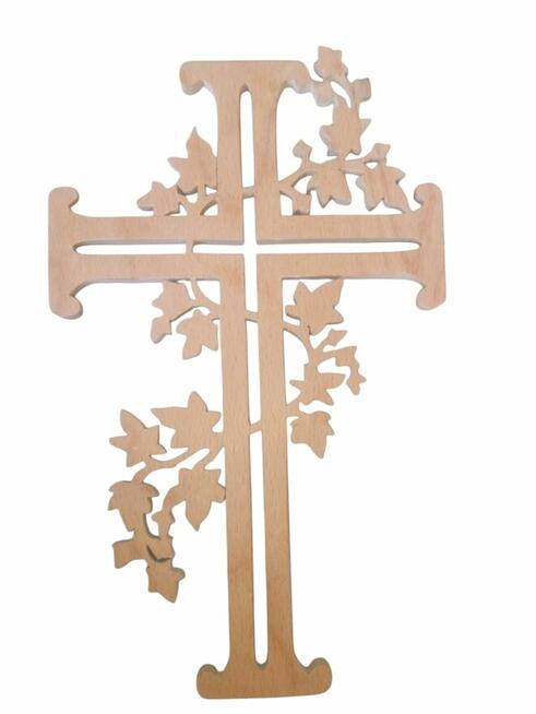Krzyż drewniany ozdobny na ścianę rękodzieło 25 cm h wzór 1