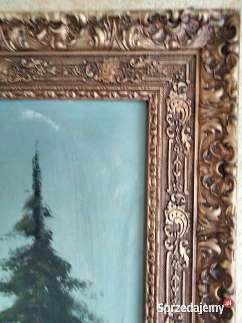 Stary ręcznie mal.Płótno, olej duży gabinetowy obraz z ramą