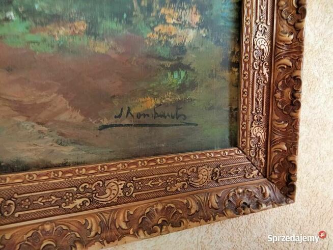 Stary ręcznie mal.Płótno, olej duży gabinetowy obraz z ramą