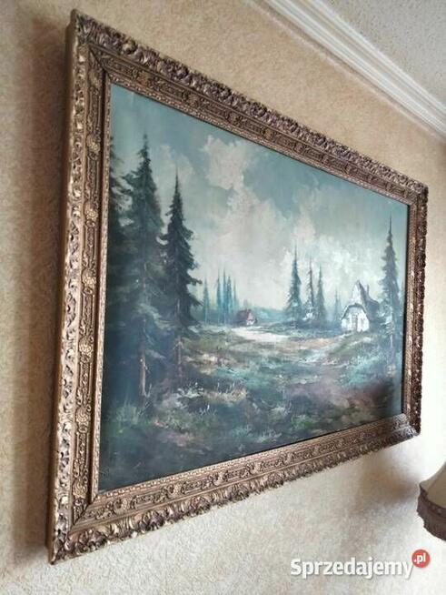 Stary ręcznie mal.Płótno, olej duży gabinetowy obraz z ramą