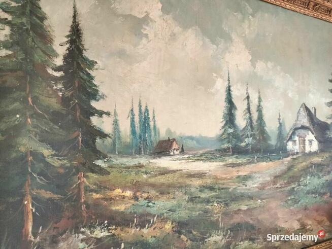 Stary ręcznie mal.Płótno, olej duży gabinetowy obraz z ramą