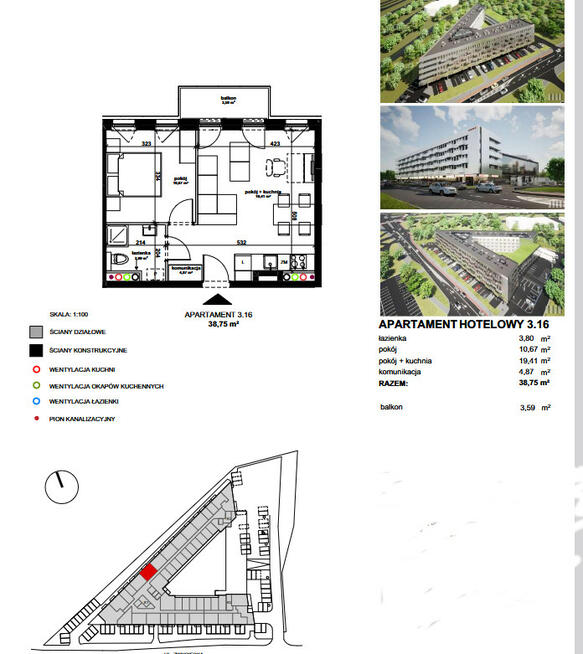 Apatrament hotelowy, kawalerka. wykończone pod klucz, dla studenta, pod wynajem