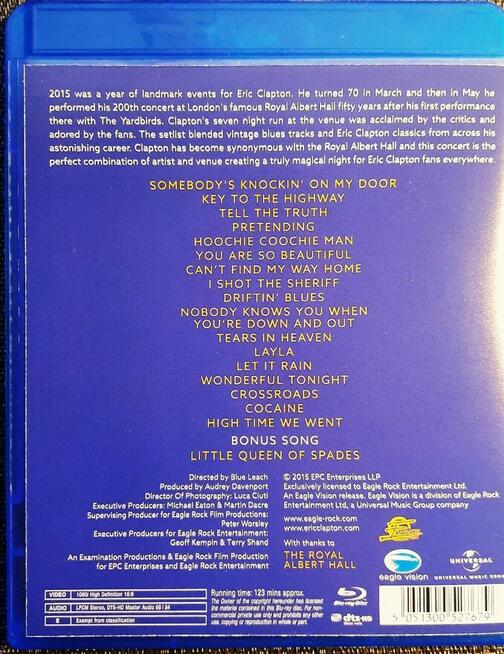 Płyta BLU RAY- Koncert ERIC CLAPTON w Royal Albert Hall
