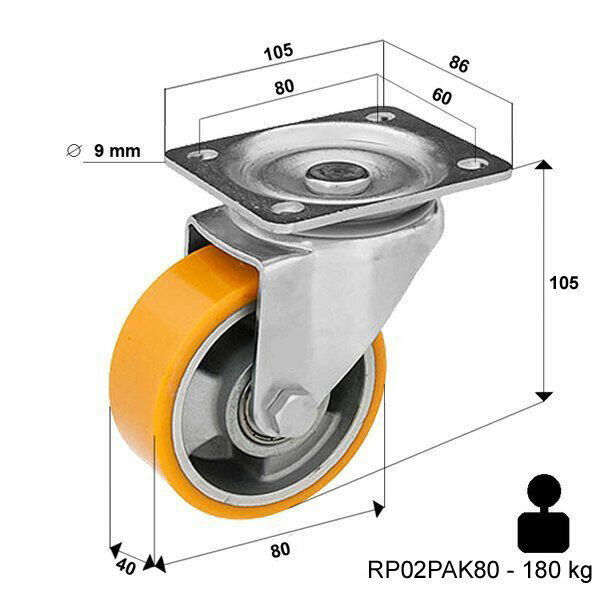 Zestaw Kołowy 80 mm Obrotowy Koło Aluminiowe Poliuretanowe
