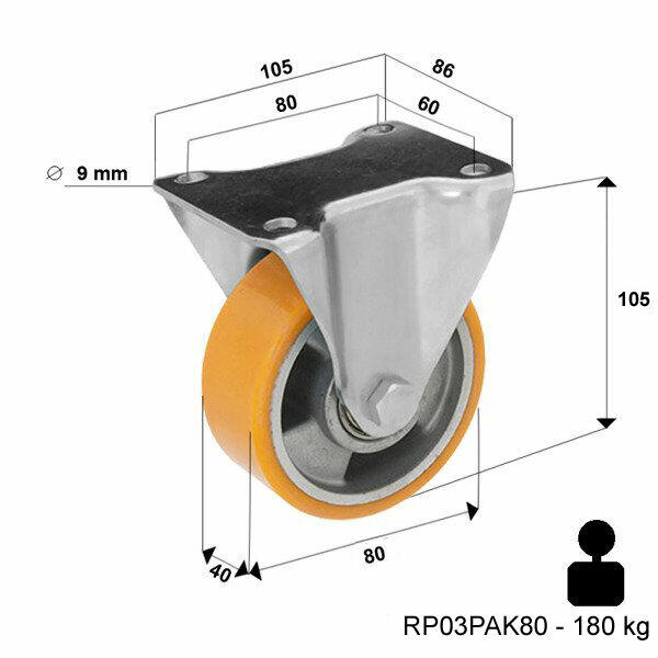 Zestaw Kołowy 80 mm Stały z Kołem Aluminiowo-Poliuretanowym