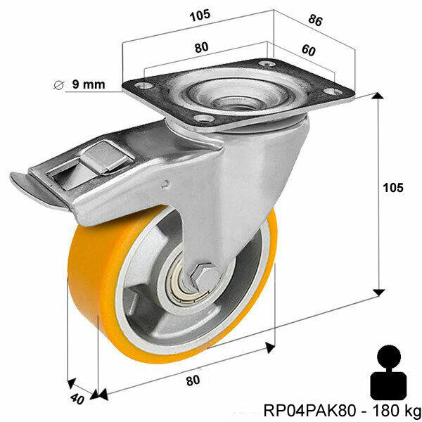Zestaw Kołowy 80 mm Obrotowy Z Hamulcem Koło Aluminiowe