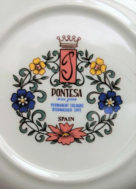 Trzy talerze deserowe vintage w kwiaty, Pontesa, Hiszpania