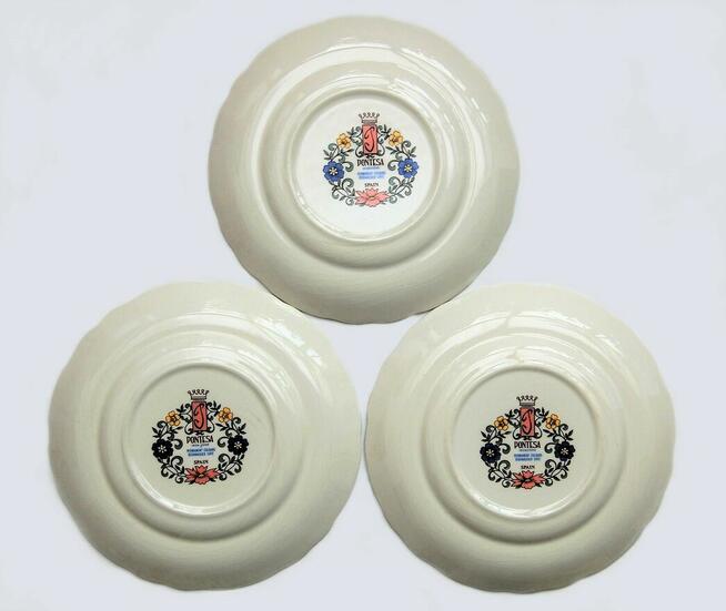 Trzy talerze deserowe vintage w kwiaty, Pontesa, Hiszpania