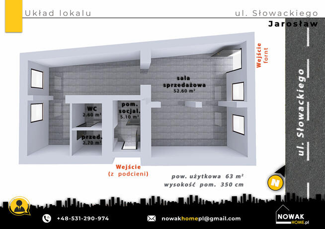 Słowackiego Jarosław. Do wynajęcia lokal63 m2 Parter/Witryna