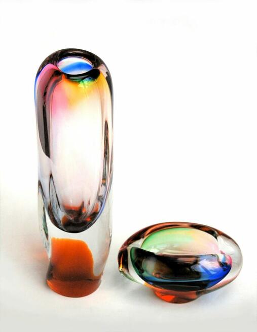 Wazon i popielniczka szkło kryształ Bohemia Czechy vintage