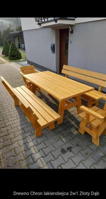 Zestaw mebli drewnianych góralskie stół ławki fotele
