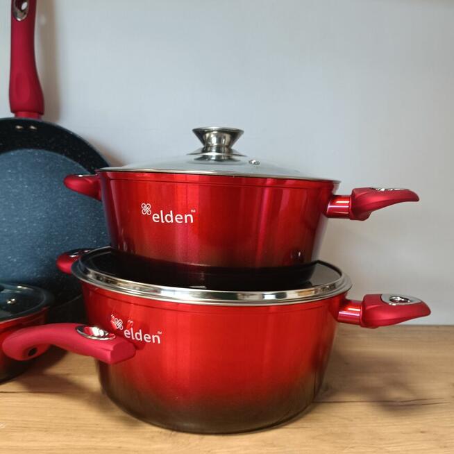garnki i patelnie z powłoką marmurową 7 el. elden ed-2514rb