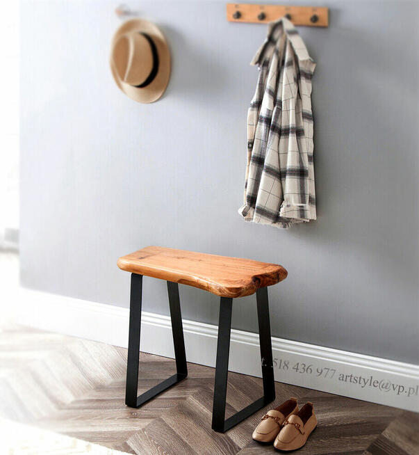 TABORET, STOŁEK dębowe siedzisko na metalowych nogach