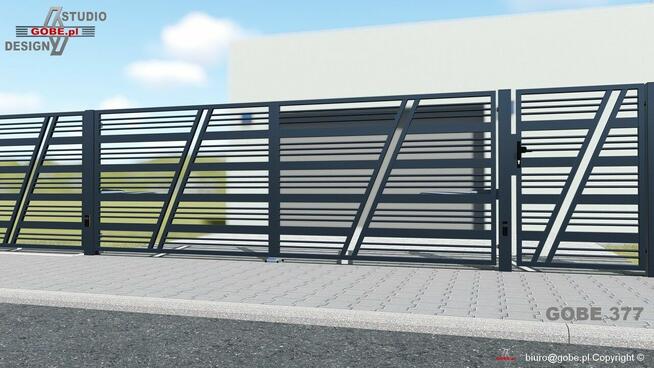 Brama skrzydłowa, nowoczesne ogrodzenia panelowe, balustrady