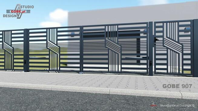 Brama skrzydłowa, nowoczesne ogrodzenia panelowe, balustrady