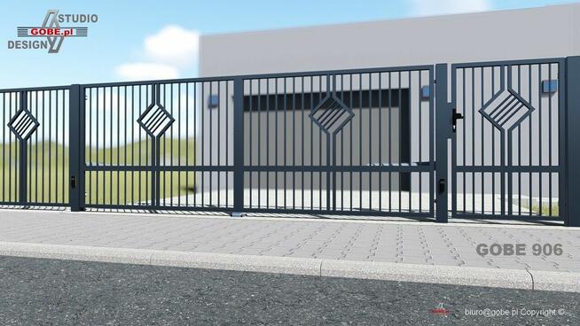 Brama skrzydłowa, nowoczesne ogrodzenia panelowe, balustrady
