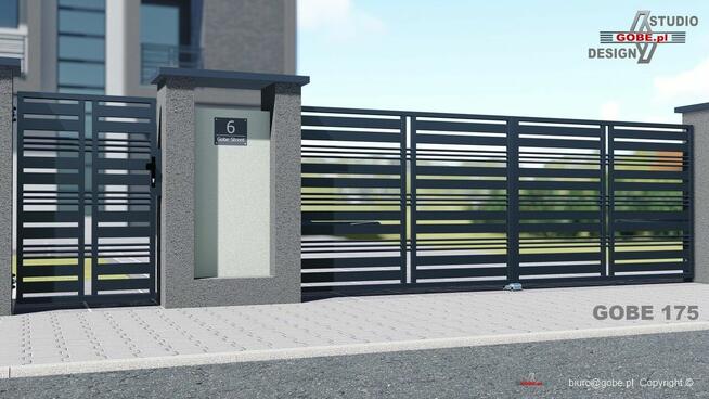 Brama skrzydłowa, nowoczesne ogrodzenia panelowe, balustrady