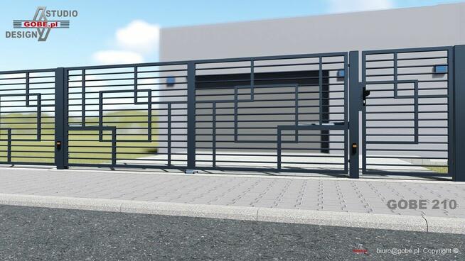 Brama skrzydłowa, nowoczesne ogrodzenia panelowe, balustrady