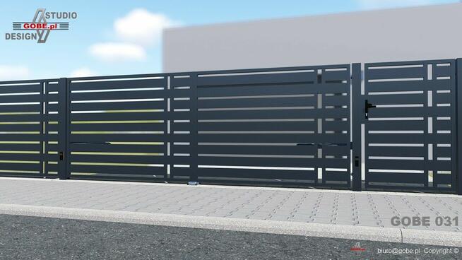 Brama skrzydłowa, nowoczesne ogrodzenia panelowe, balustrady