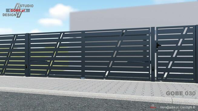 Brama skrzydłowa, nowoczesne ogrodzenia panelowe, balustrady