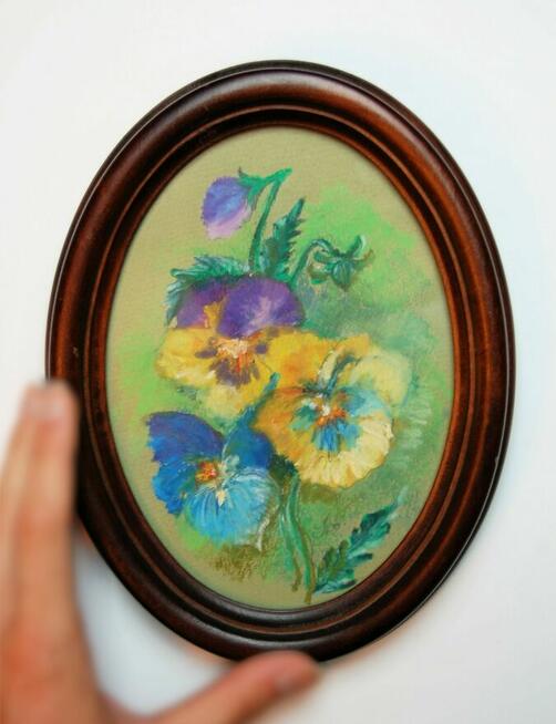 Bratki, kwiaty malowane, pastele, stary obraz, Szwajcaria