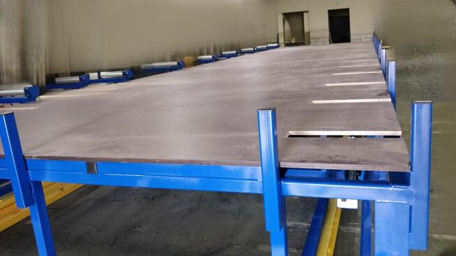 Stół do prefabrykacji domów drewnianych, linia produkcyjna.
