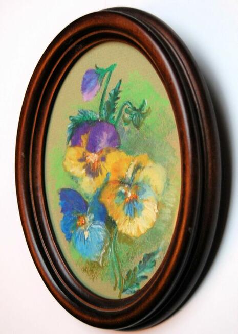 Bratki, kwiaty malowane, pastele, stary obraz, Szwajcaria