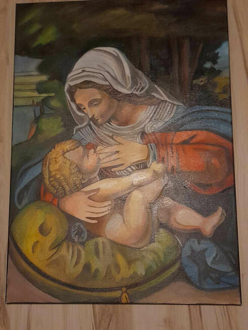 Matka boska karmiąca obraz olejny 50 na 70 cm