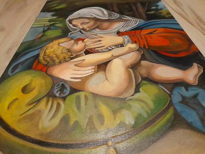 Matka boska karmiąca obraz olejny 50 na 70 cm