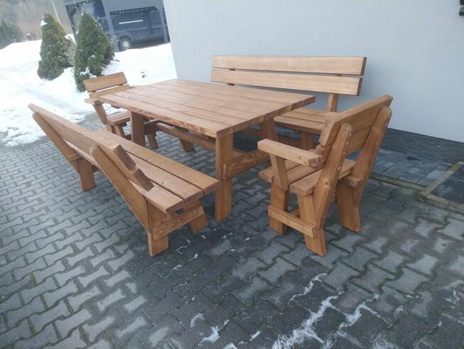 Zestaw mebli drewnianych góralskie stół ławki fotele