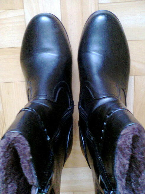 Botki buty skórzane zimowe damskie na zamek cholewka na fute