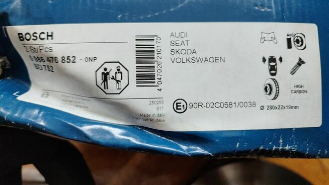 Tarcza hamulcowa BOSCH BD752 przód Audi Seat Skoda VW