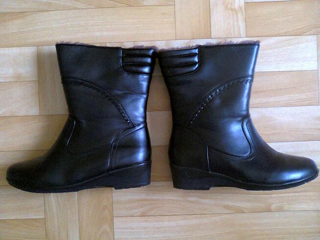 Botki buty skórzane zimowe damskie na zamek cholewka na fute