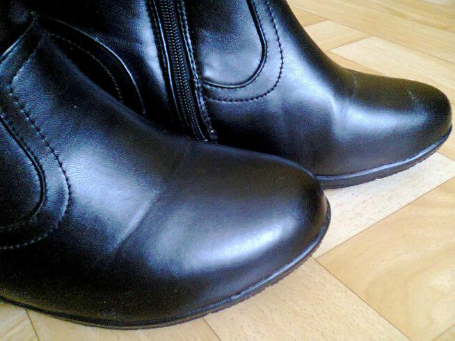 Botki buty skórzane zimowe damskie na zamek cholewka na fute