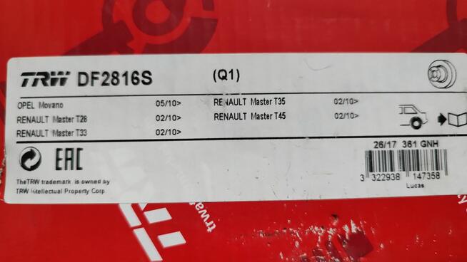 Tarcza hamulcowa TRW DF2816S Opel Renault Nissan