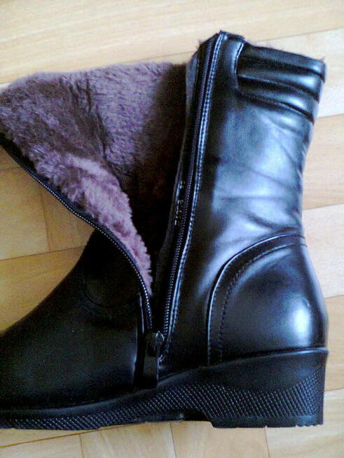 Botki buty skórzane zimowe damskie na zamek cholewka na fute