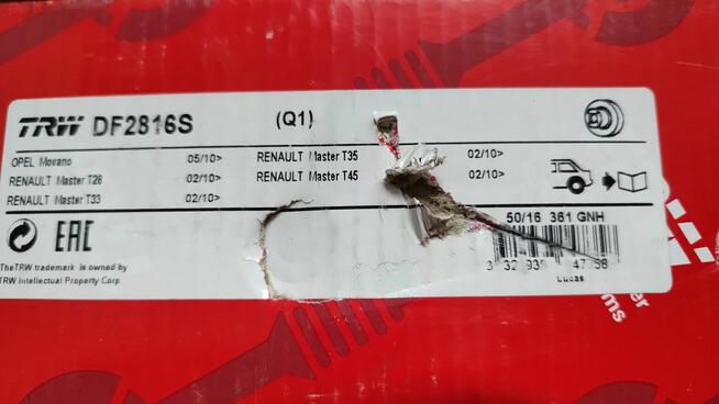 Tarcza hamulcowa TRW DF2816S Opel Renault Nissan