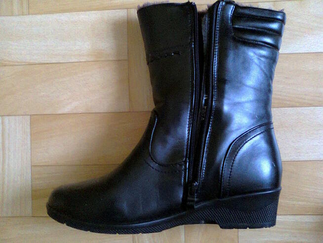 Botki buty skórzane zimowe damskie na zamek cholewka na fute