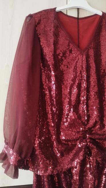 Bordowa cekinowa Sukienka 48