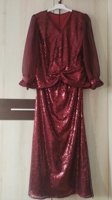 Bordowa cekinowa Sukienka 48