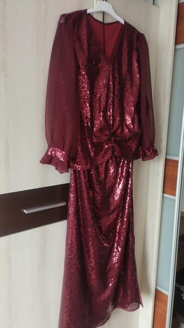 Bordowa cekinowa Sukienka 48